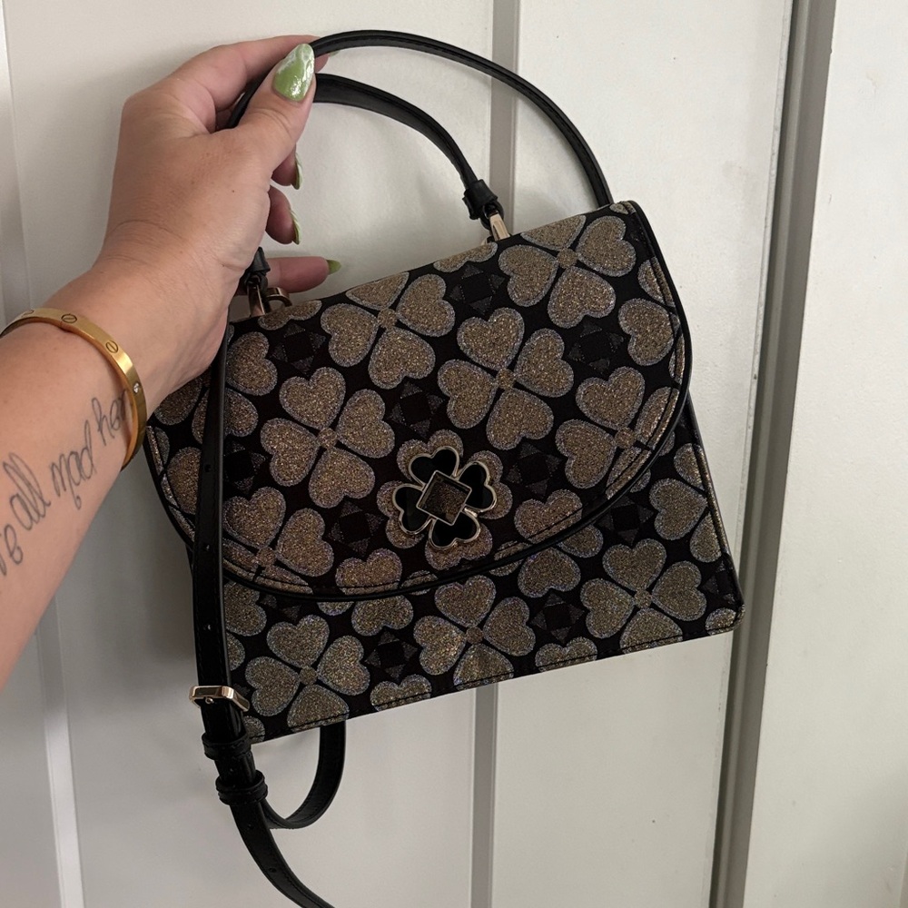 Kate Spade Black and Gold Clover Mini Bag